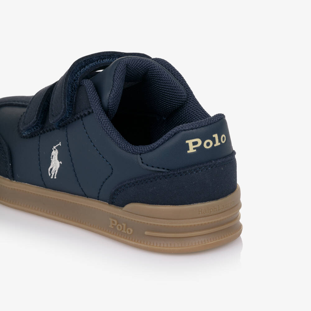 Ralph Lauren-Boys Navy Blue Faux Leather Velcro Trainers | Childrensalon Outlet