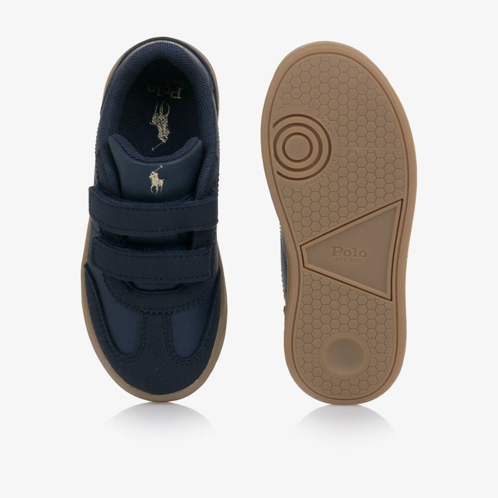 Ralph Lauren-Boys Navy Blue Faux Leather Velcro Trainers | Childrensalon Outlet