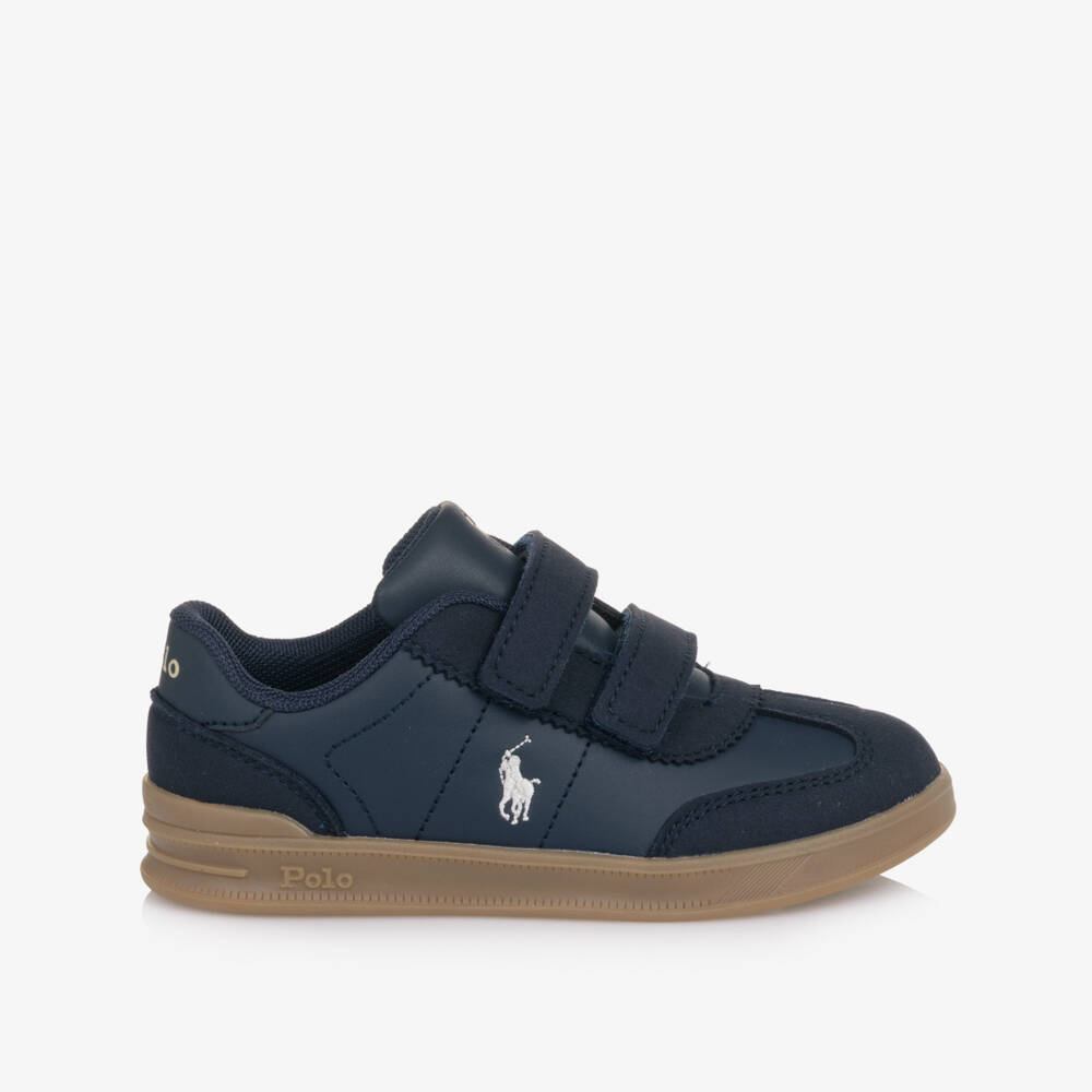 Ralph Lauren-Boys Navy Blue Faux Leather Velcro Trainers | Childrensalon Outlet