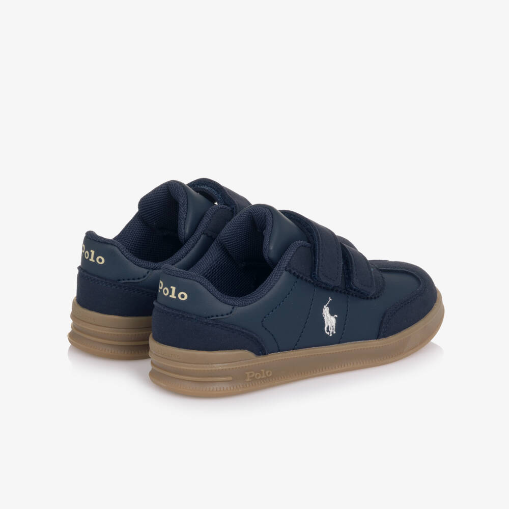 Ralph Lauren-Boys Navy Blue Faux Leather Velcro Trainers | Childrensalon Outlet