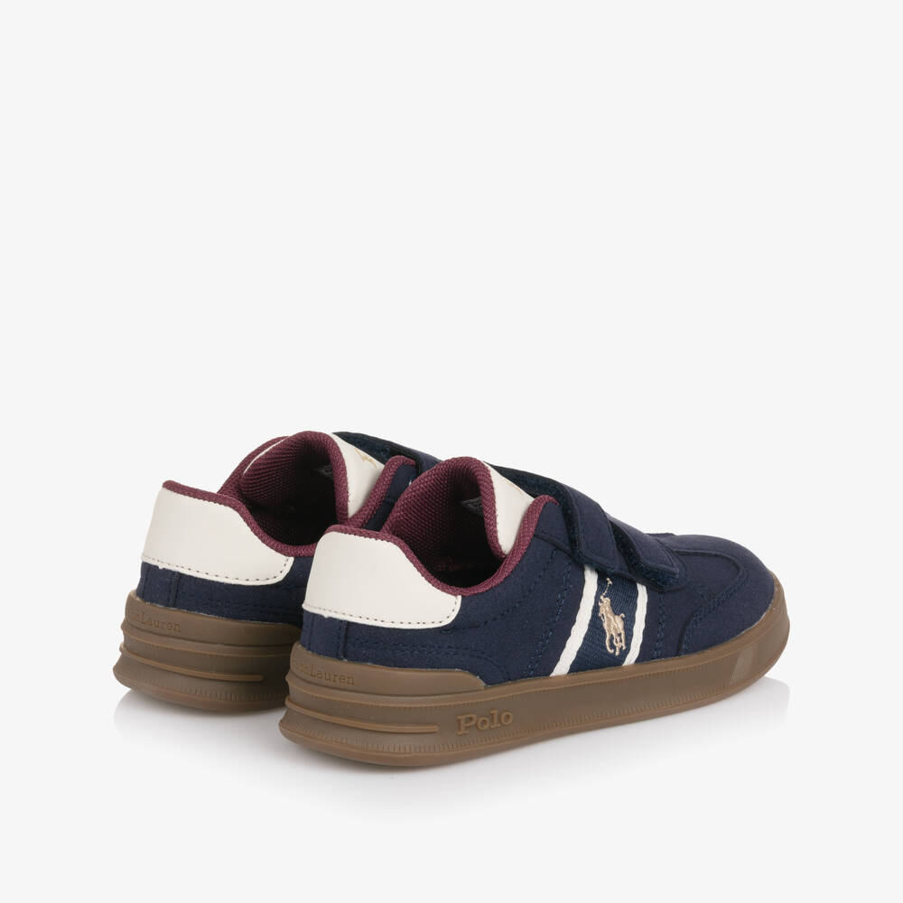 Ralph Lauren-Boys Navy Blue Faux Suede Velcro Trainers with Pony Logo | Childrensalon Outlet
