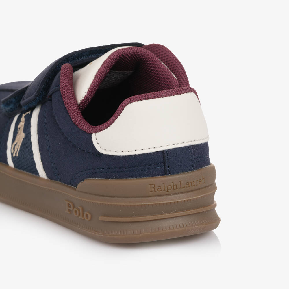 Ralph Lauren-Boys Navy Blue Faux Suede Velcro Trainers with Pony Logo | Childrensalon Outlet