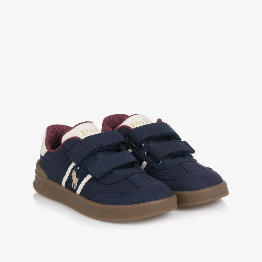 Ralph Lauren-Boys Navy Blue Faux Suede Velcro Trainers with Pony Logo | Childrensalon Outlet