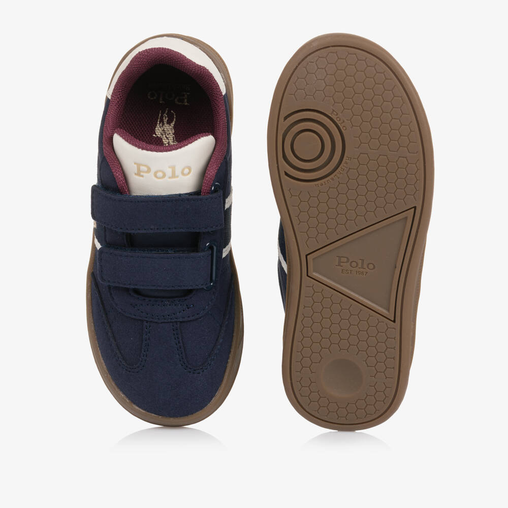 Ralph Lauren-Boys Navy Blue Faux Suede Velcro Trainers with Pony Logo | Childrensalon Outlet
