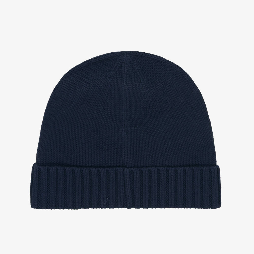 Ralph Lauren-Boys Navy Blue Flag Logo Cotton Beanie Hat | Childrensalon Outlet