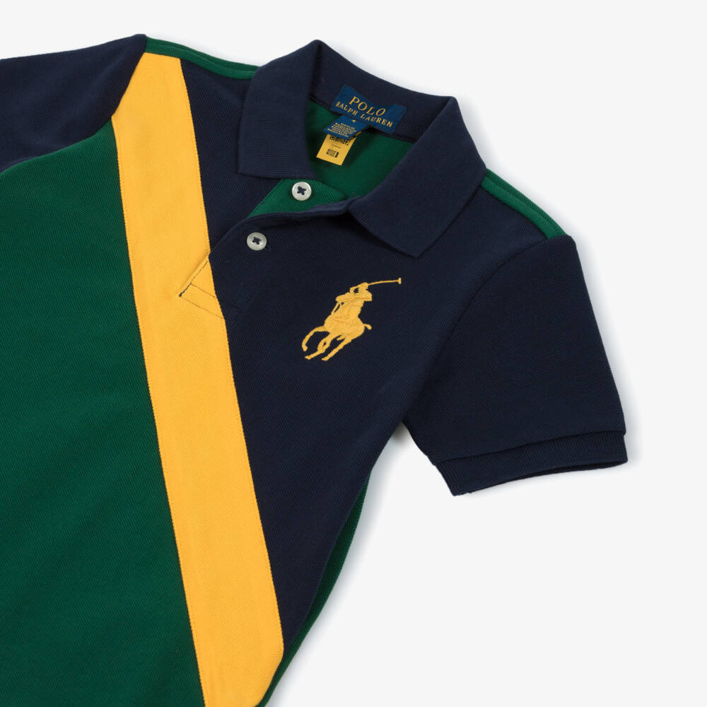 Ralph Lauren-Boys Navy Blue & Green Colourblock Cotton Polo Shirt | Childrensalon Outlet