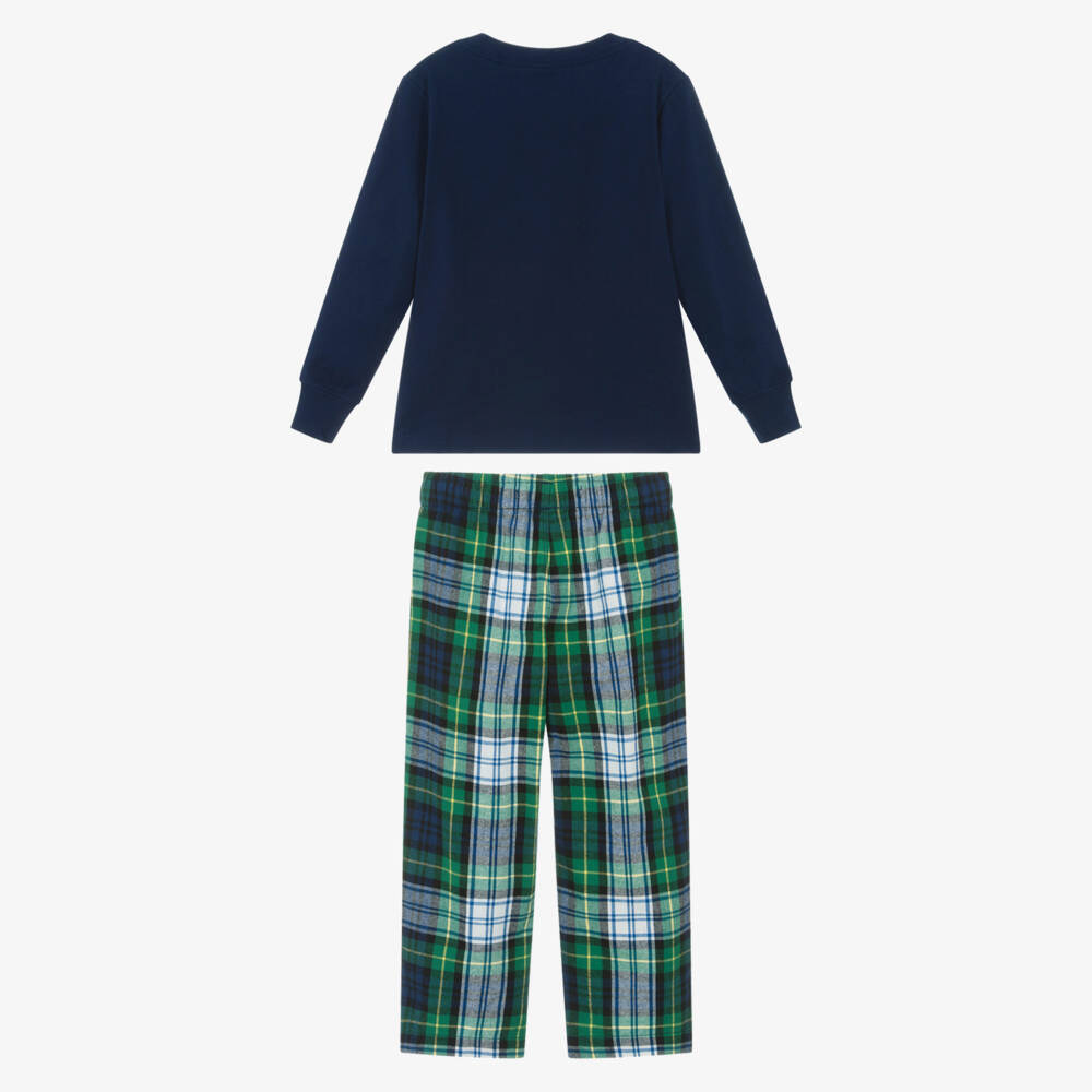 Ralph Lauren-Boys Navy Blue & Green Tartan Cotton Pyjamas | Childrensalon Outlet