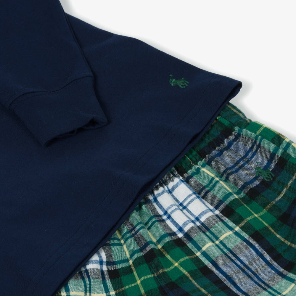 Ralph Lauren-Boys Navy Blue & Green Tartan Cotton Pyjamas | Childrensalon Outlet