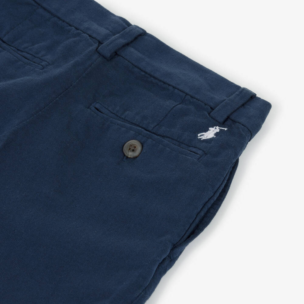 Ralph Lauren-Boys Navy Blue Linen & Cotton Pony Logo Shorts | Childrensalon Outlet