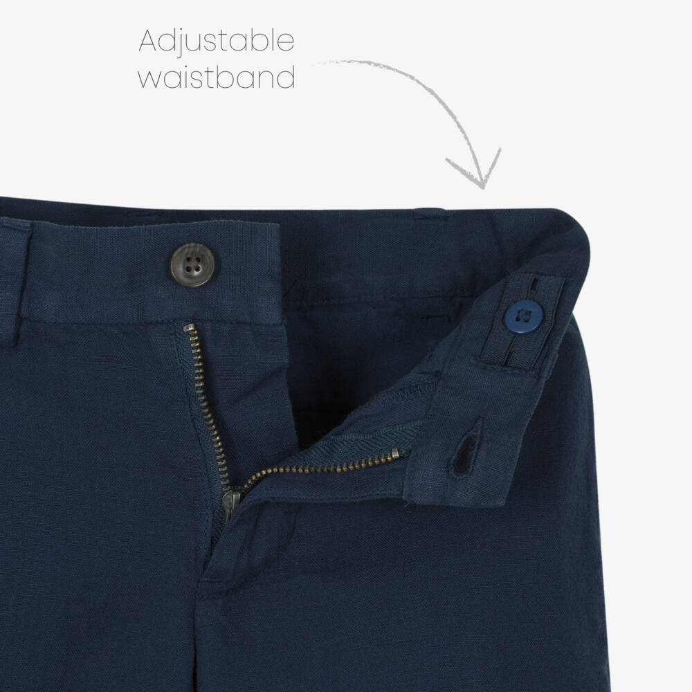Ralph Lauren-Boys Navy Blue Linen & Cotton Pony Logo Shorts | Childrensalon Outlet
