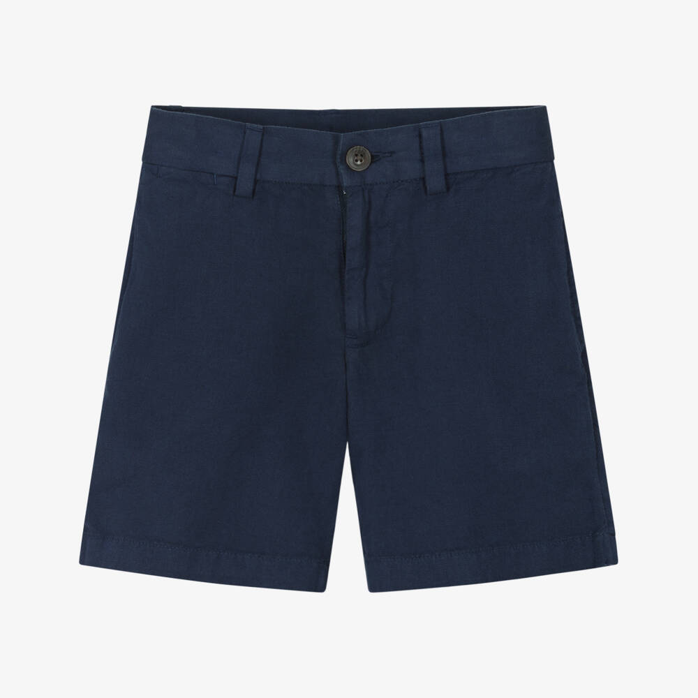 Ralph Lauren-Boys Navy Blue Linen & Cotton Pony Logo Shorts | Childrensalon Outlet