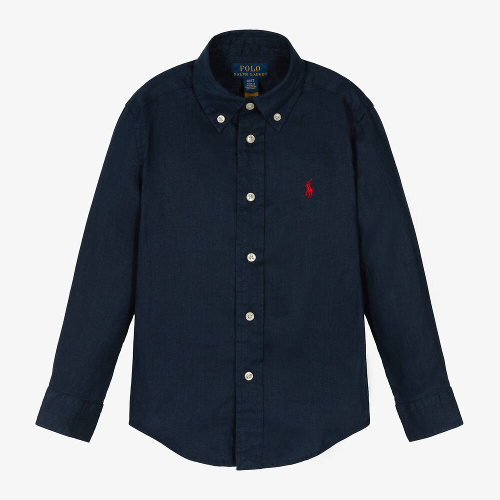Ralph Lauren-Boys Navy Blue Linen Shirt | Childrensalon Outlet