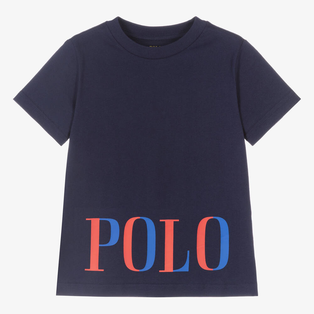 Polo Ralph Lauren - Boys Navy Blue Logo Cotton T-Shirt | Childrensalon