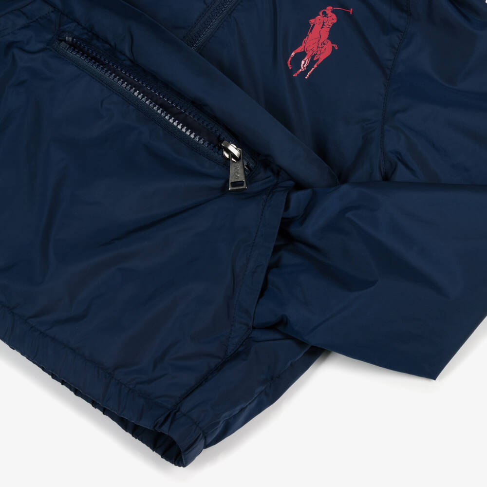 Ralph Lauren-Boys Navy Blue Nylon Packable Jacket with Red Big Pony Logo | Childrensalon Outlet