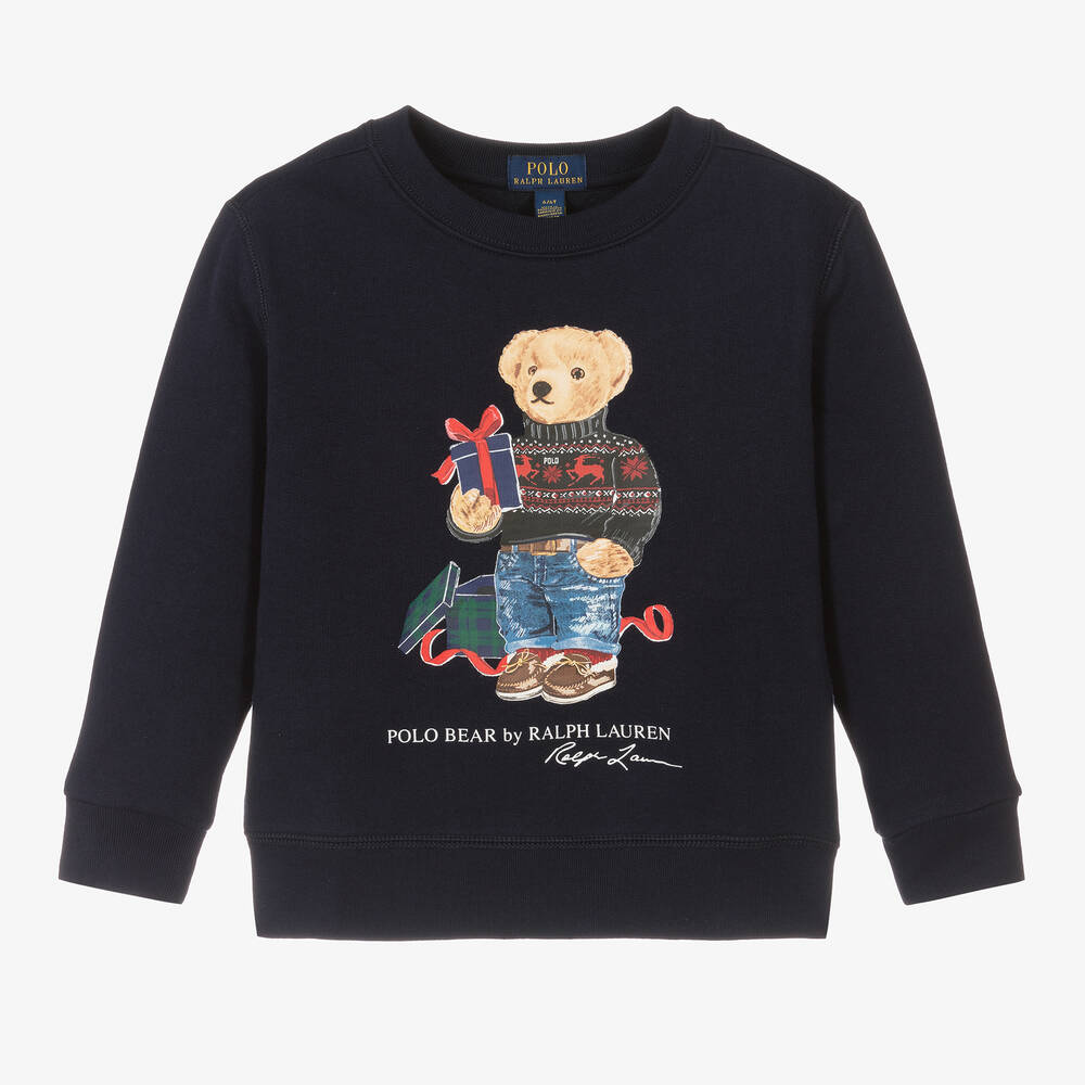 Ralph Lauren - Sweat-shirt bleu marine Polo Bear | Childrensalon
