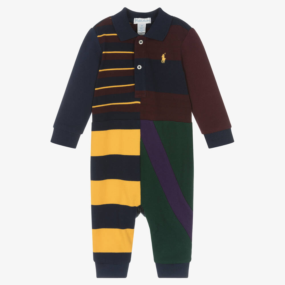 Ralph Lauren - Boys Navy Blue & Red Cotton Babygrow  | Childrensalon