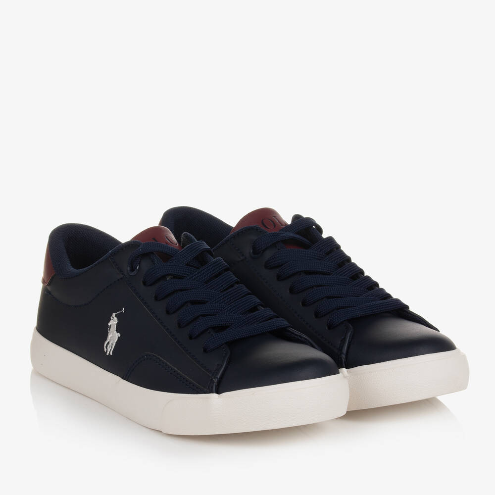 Polo Ralph Lauren - Boys Navy Blue & Red Lace-Up Trainers | Childrensalon