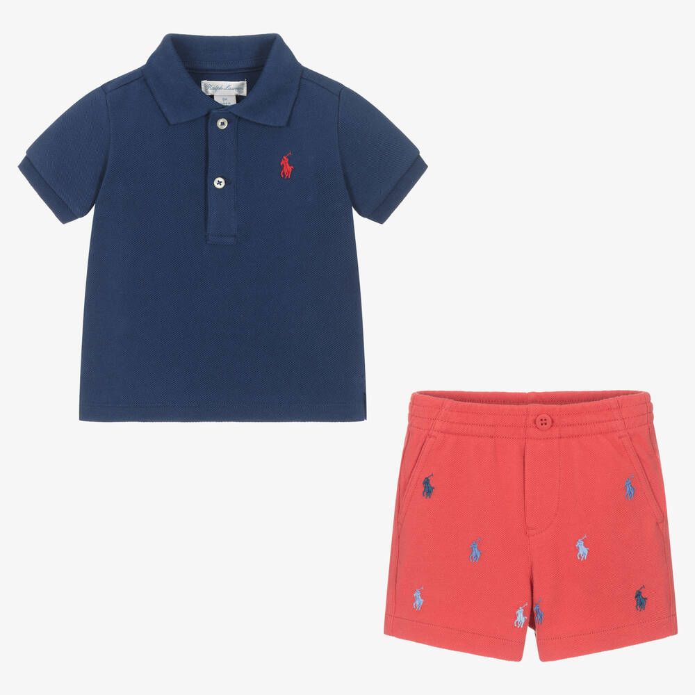 Ralph Lauren Boys Navy Blue Red Shorts Set