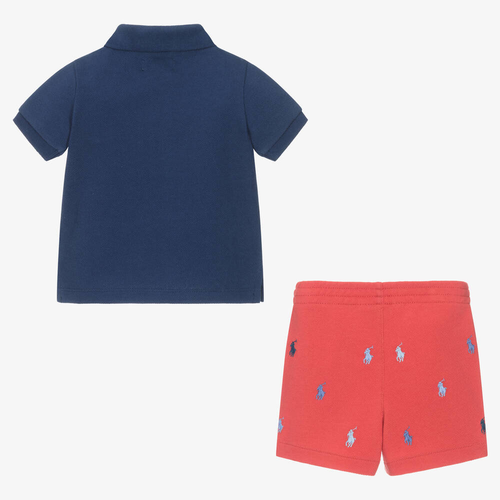 Ralph Lauren-Boys Navy Blue & Red Shorts Set | Childrensalon Outlet