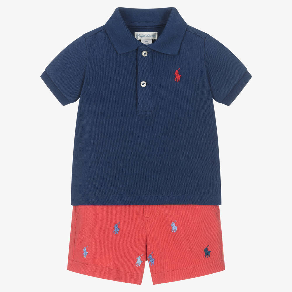 Ralph Lauren - Boys Navy Blue & Red Shorts Set | Childrensalon