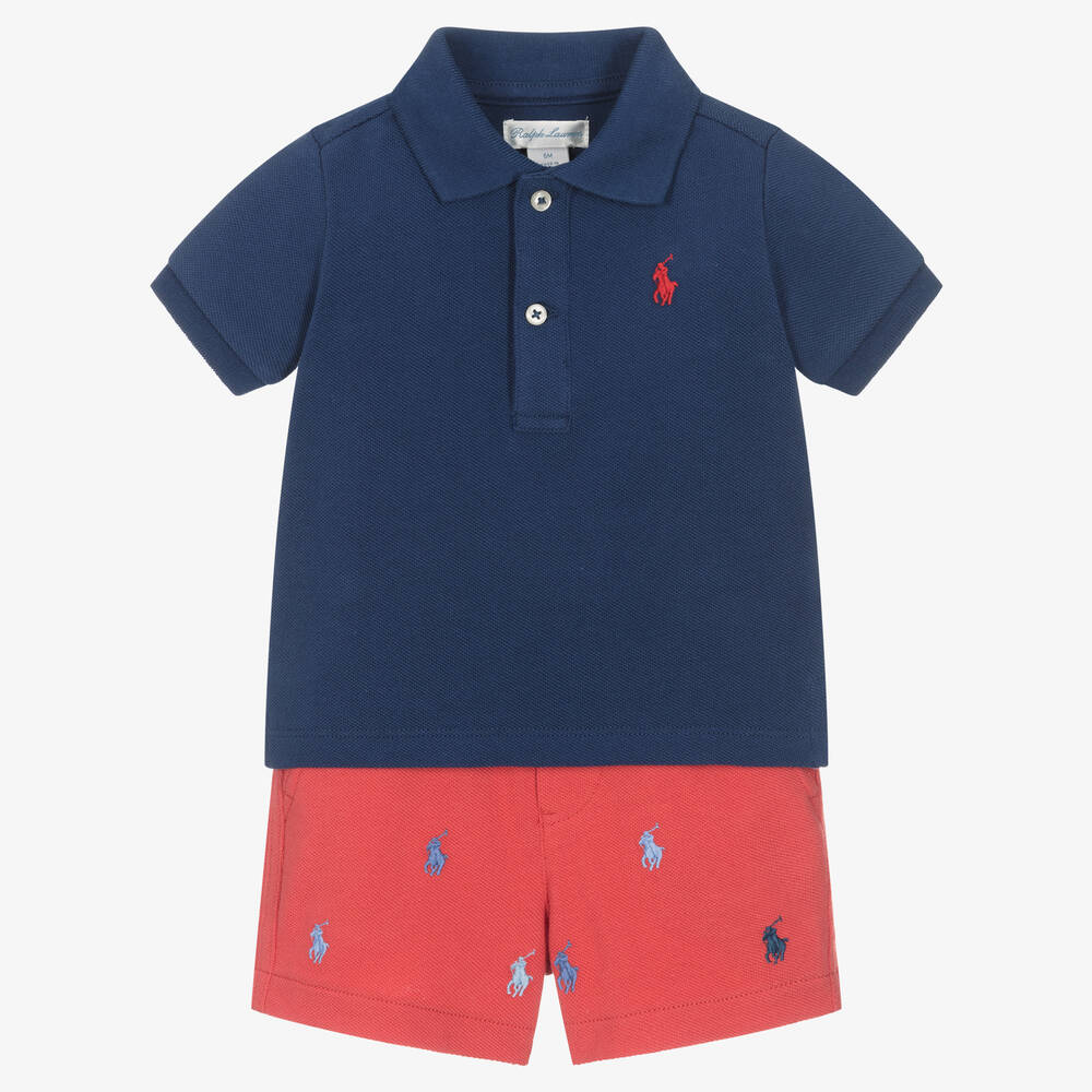 Ralph Lauren-Boys Navy Blue & Red Shorts Set | Childrensalon Outlet