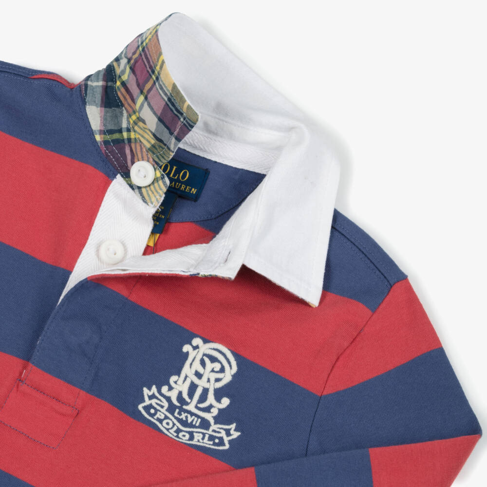 Ralph Lauren-Boys Navy Blue & Red Stripe Cotton Rugby Shirt | Childrensalon Outlet