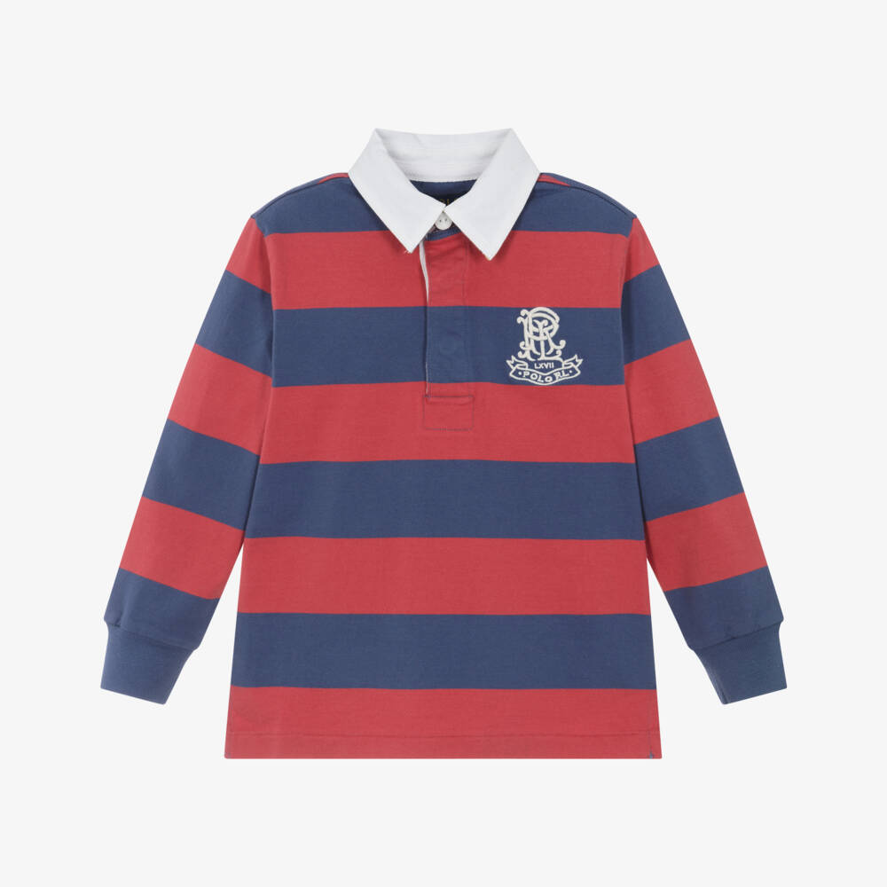 Ralph Lauren-Boys Navy Blue & Red Stripe Cotton Rugby Shirt | Childrensalon Outlet