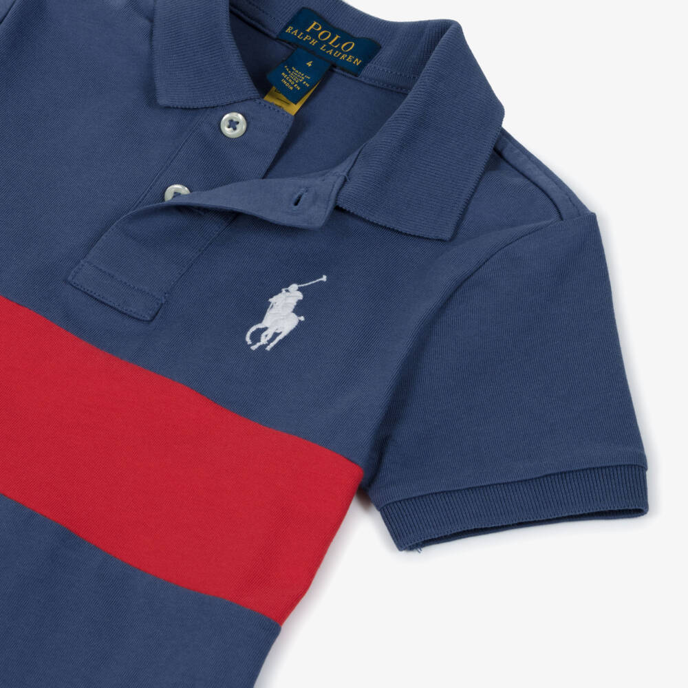 Ralph Lauren-Boys Navy Blue & Red Stripe Polo Shirt with Big Pony Logo | Childrensalon Outlet