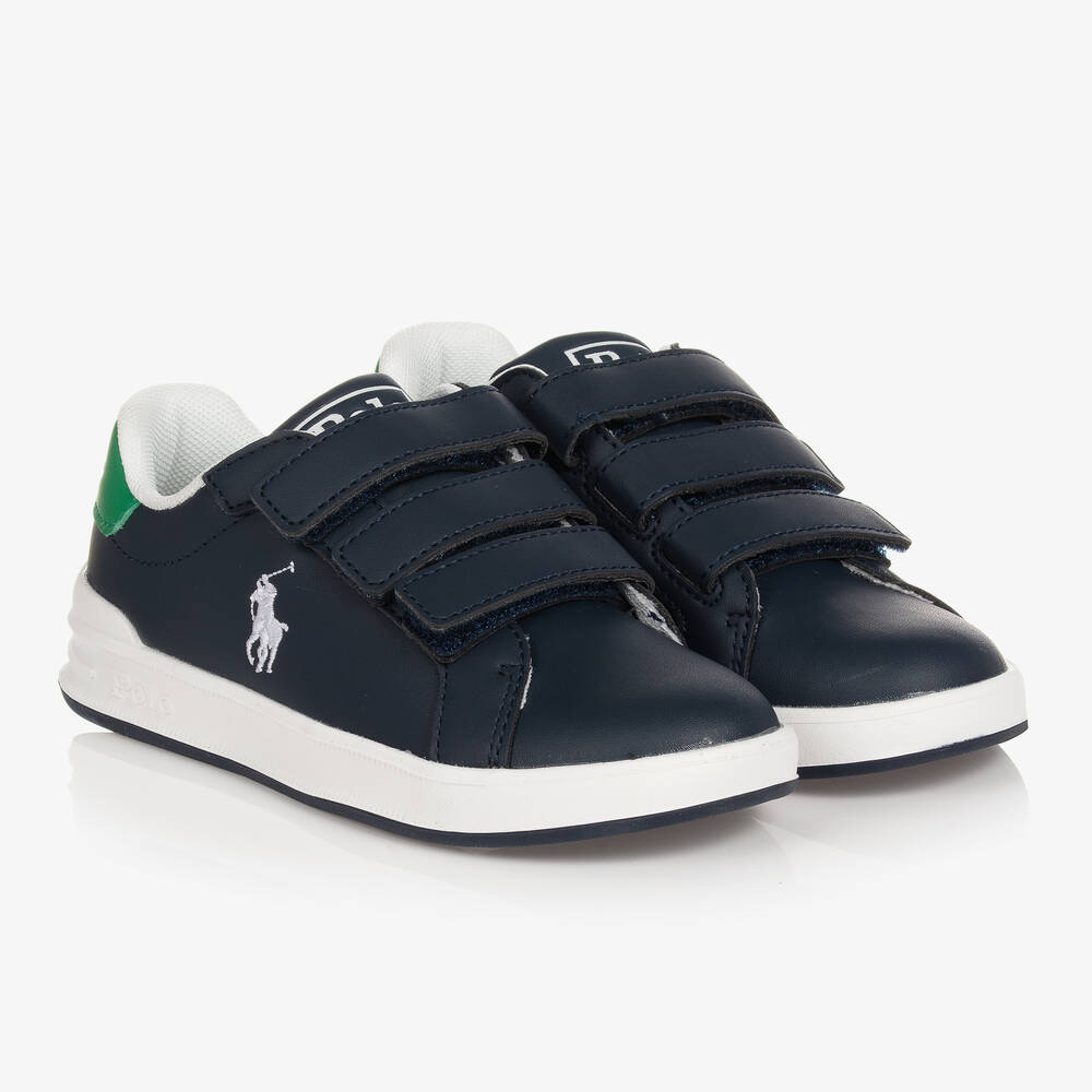 Polo Ralph Lauren - Boys Navy Blue Velcro Logo Trainers | Childrensalon