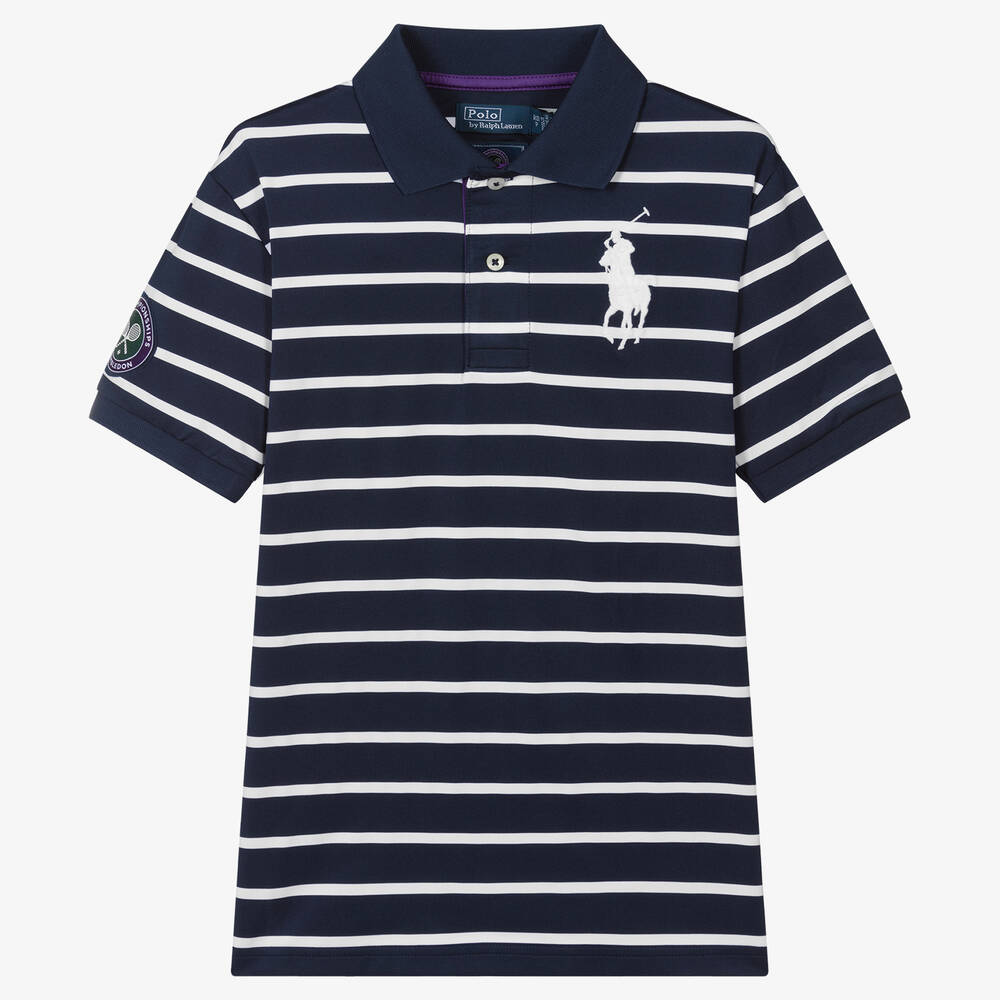 Polo Ralph Lauren - Polo bleu marine et blanc Wimbledon | Childrensalon
