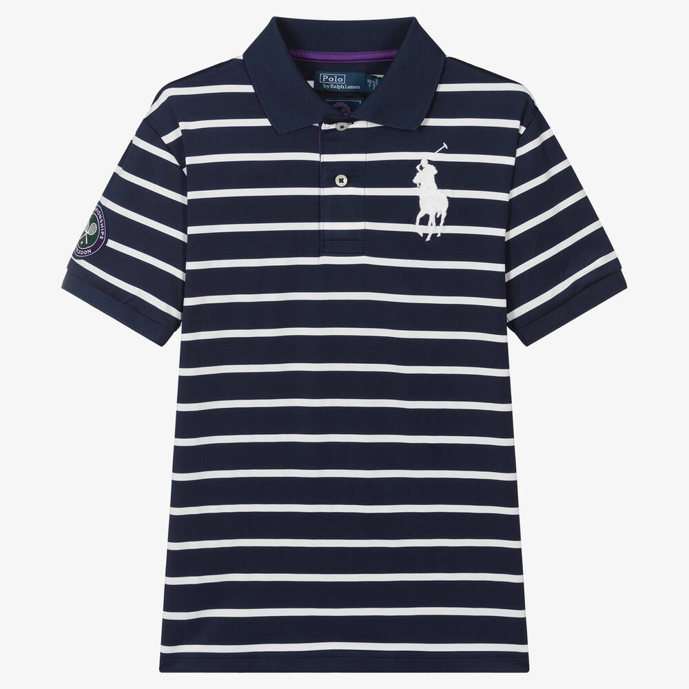 Polo Ralph Lauren - توب بولو مقلم لون كحلي وأبيض للأولاد | Childrensalon