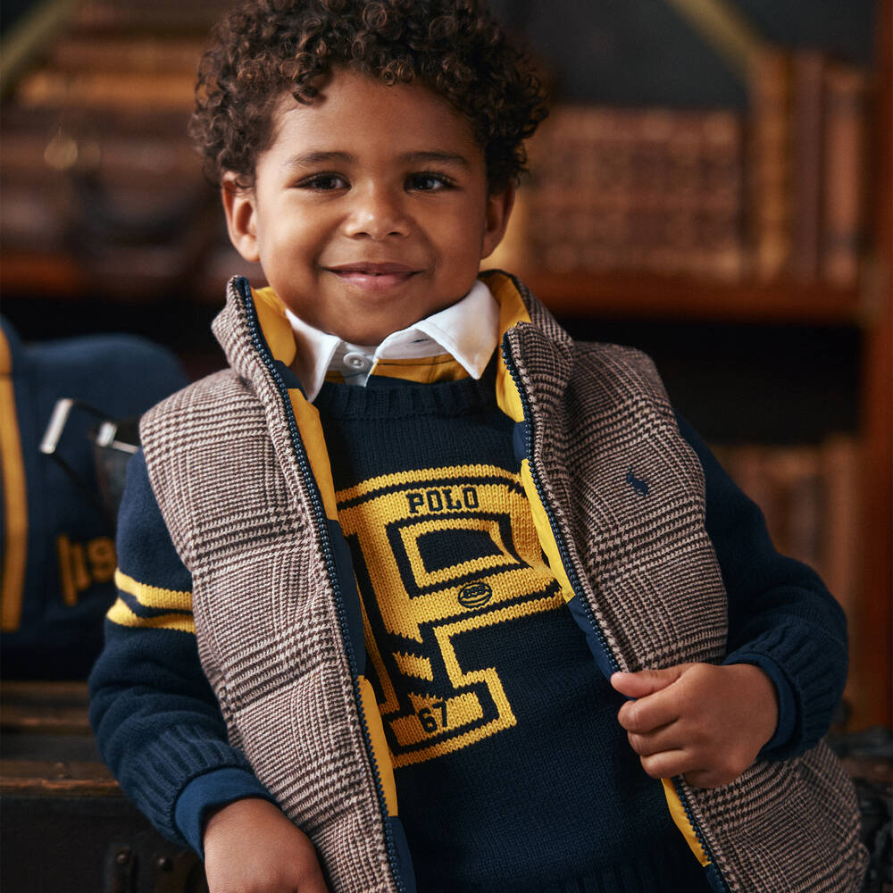 Ralph Lauren Boys Navy Blue Yellow Cotton Sweater