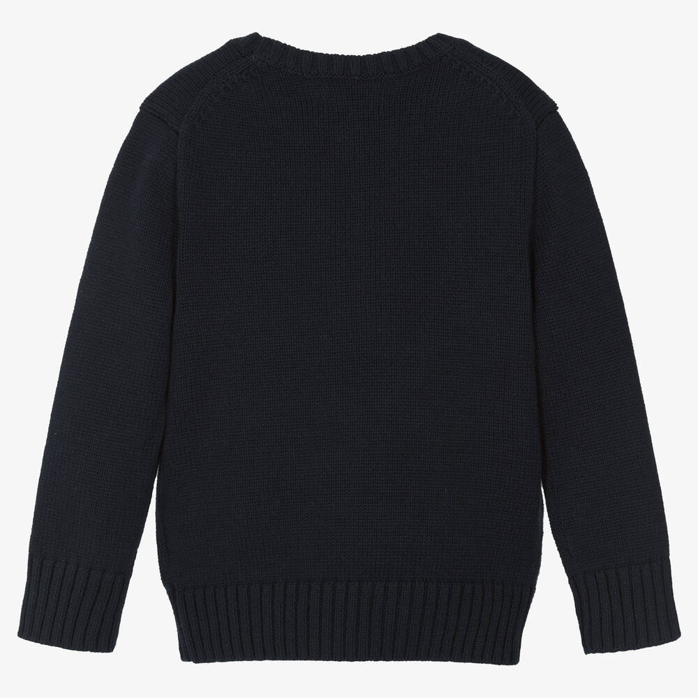 Ralph Lauren-Boys Navy Blue & Yellow Cotton Sweater | Childrensalon Outlet