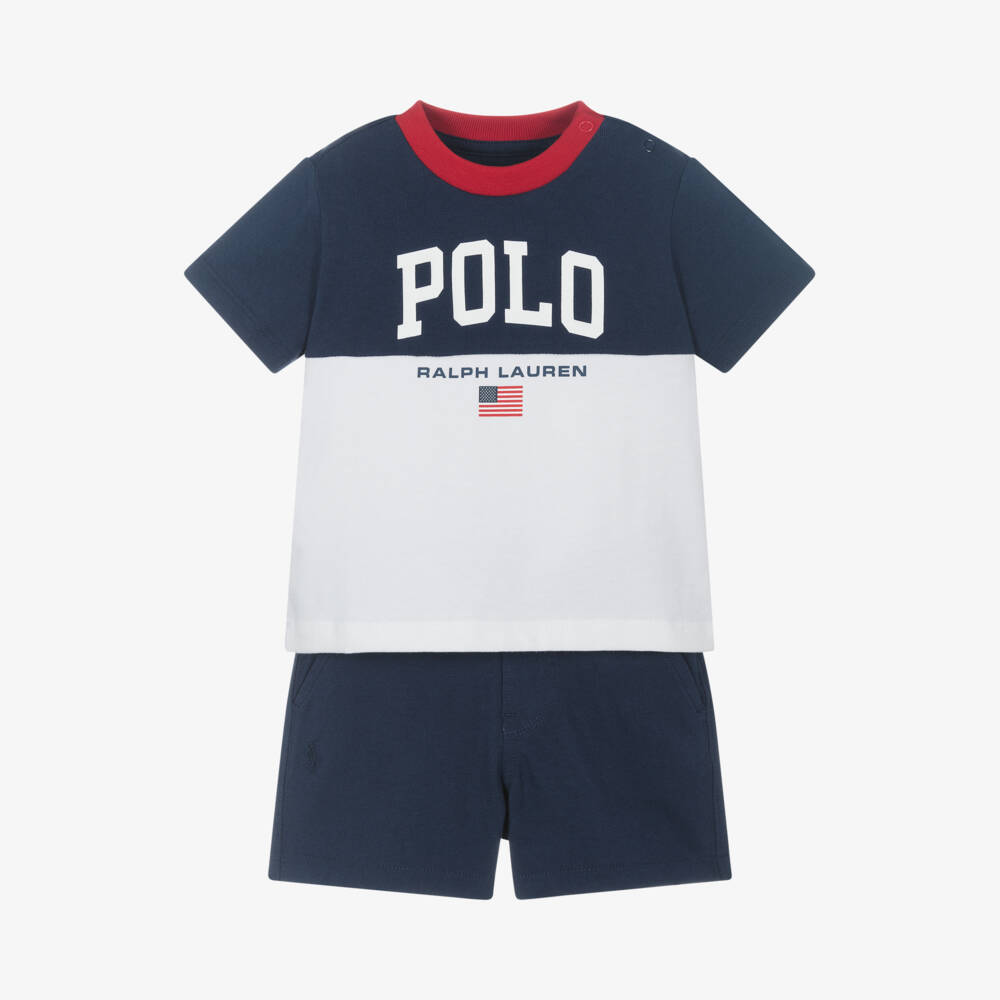 Ralph Lauren-طقم شورت قطن لون كحلي للمواليد | Childrensalon Outlet