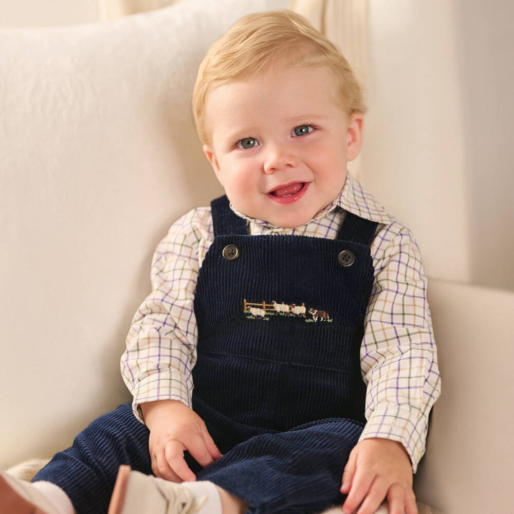 Ralph Lauren-Boys Navy Corduroy Dungaree Ensemble | Childrensalon Outlet