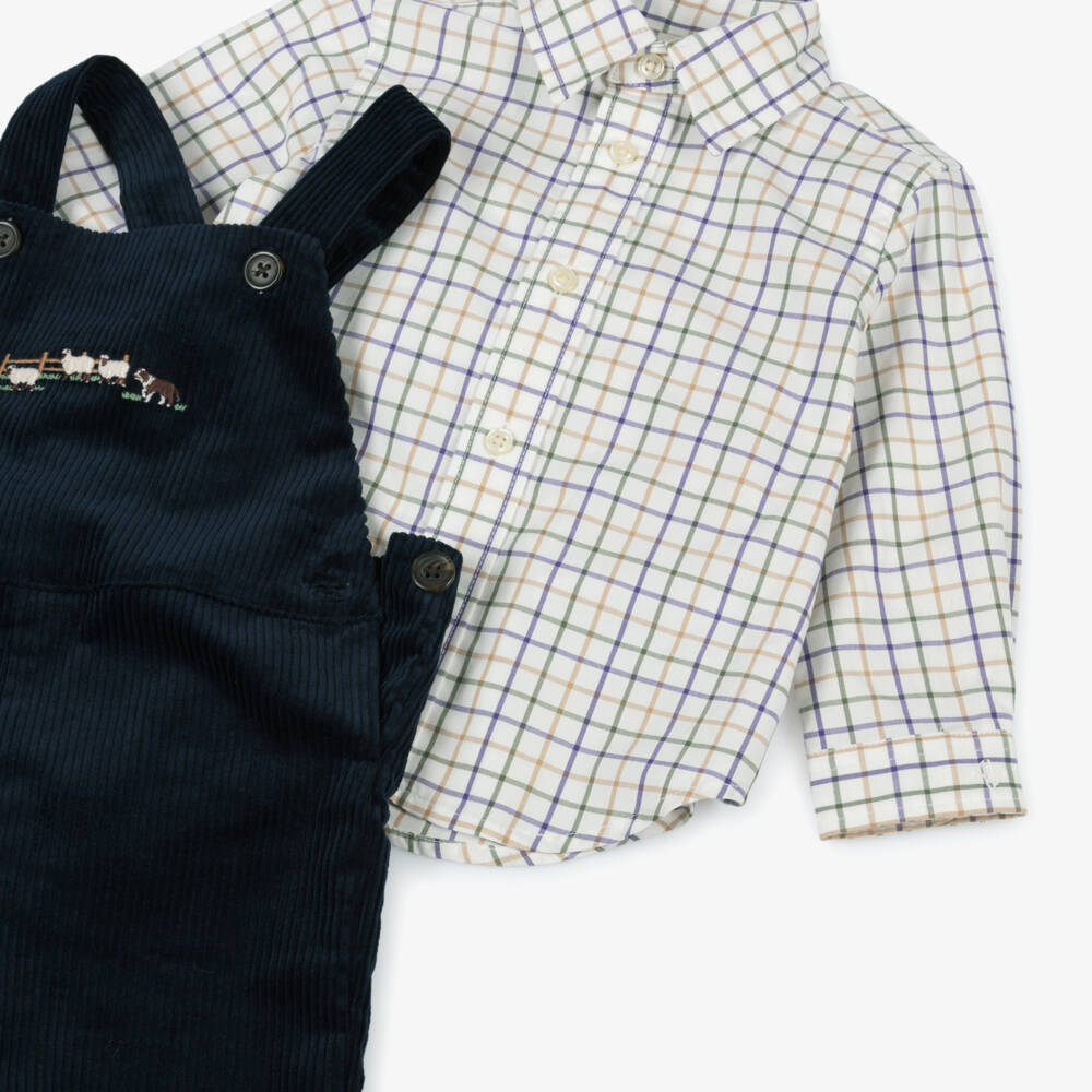 Ralph Lauren-Boys Navy Corduroy Dungaree Ensemble | Childrensalon Outlet