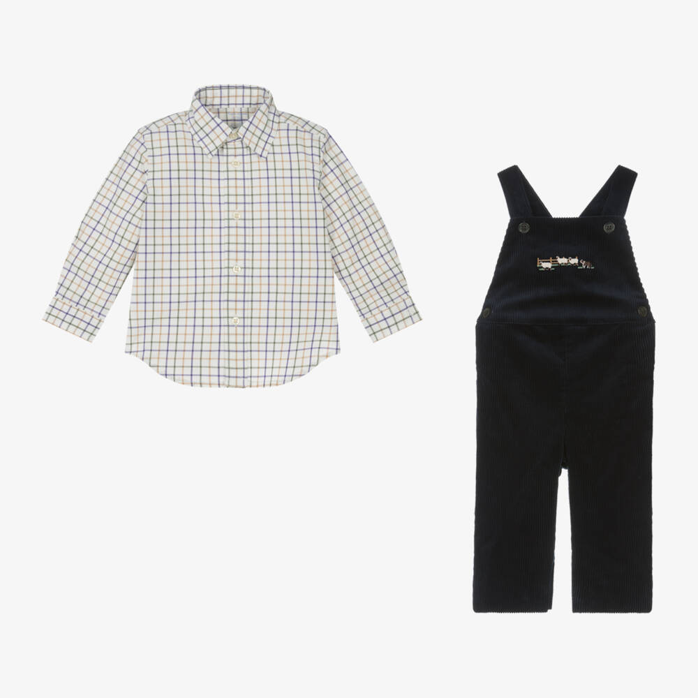 Ralph Lauren-Boys Navy Corduroy Dungaree Ensemble | Childrensalon Outlet