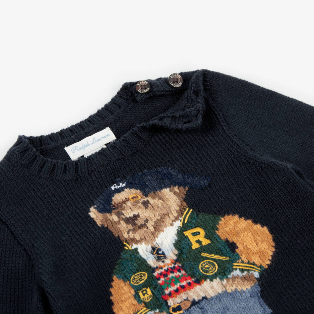 Ralph Lauren-Boys Navy Cotton Bear Pullover | Childrensalon Outlet