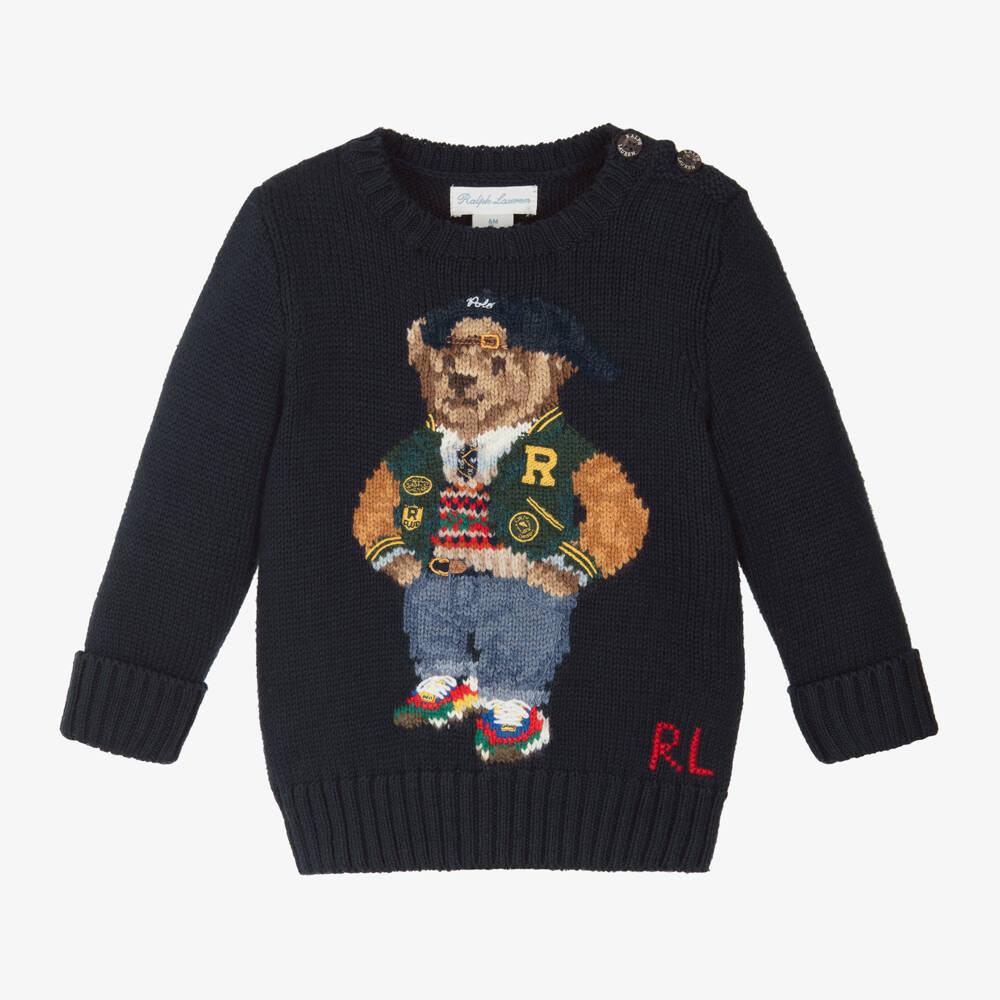 Ralph Lauren-Boys Navy Cotton Bear Pullover | Childrensalon Outlet