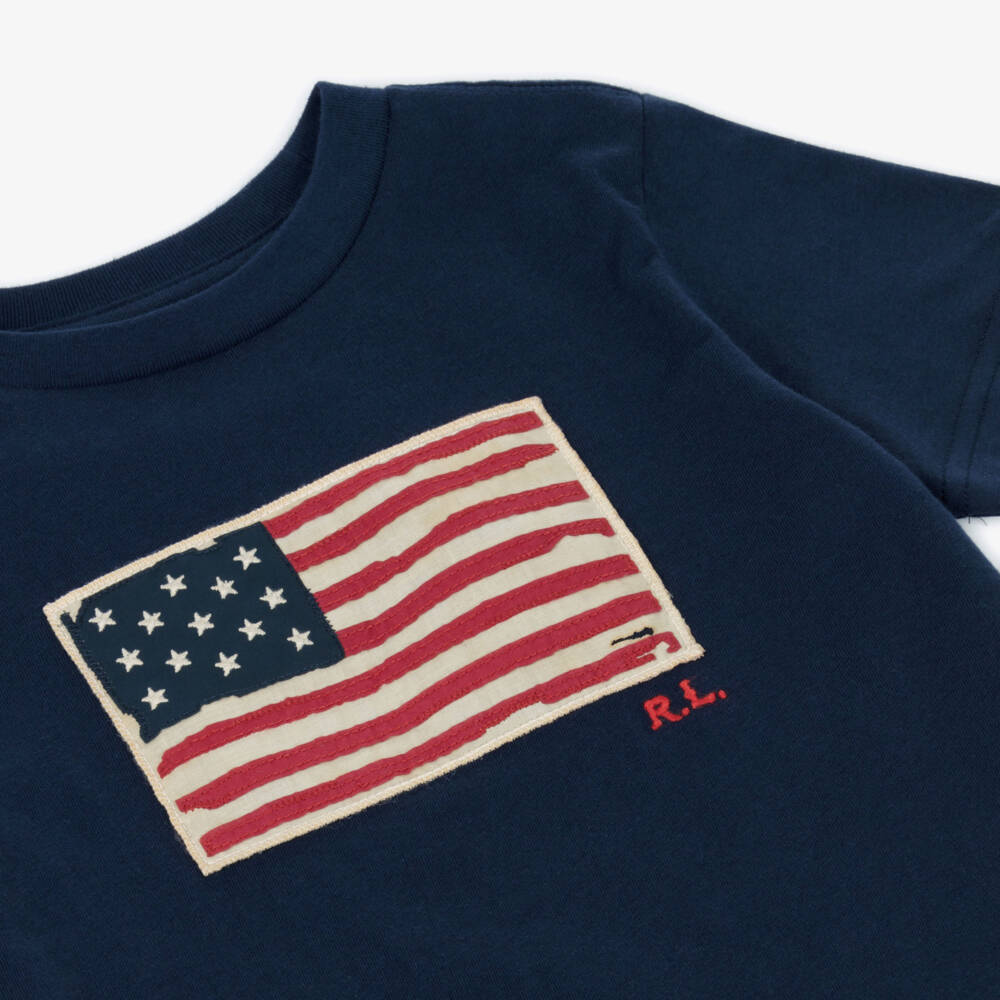 Ralph Lauren-Boys Navy Cotton Flag Tee | Childrensalon Outlet