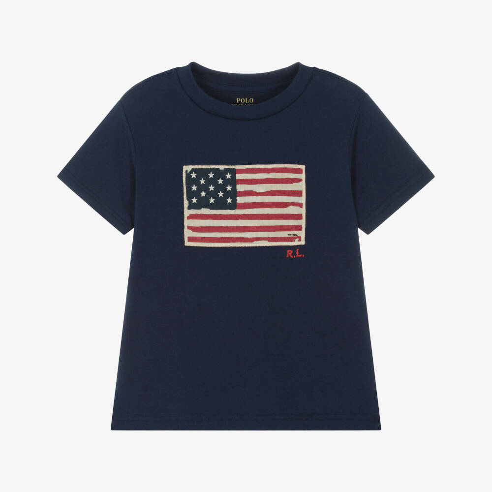 Ralph Lauren-Boys Navy Cotton Flag Tee | Childrensalon Outlet