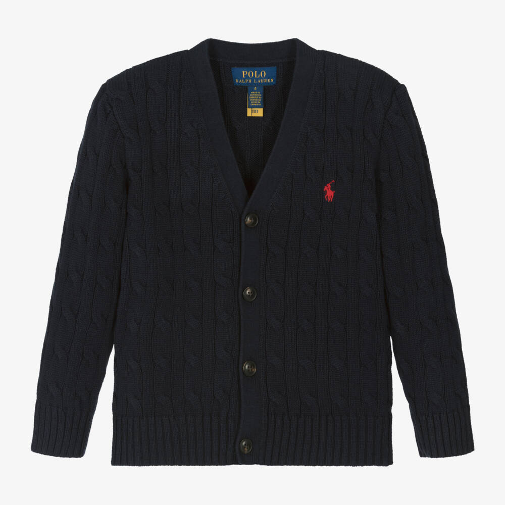 Ralph Lauren-كارديغان محبوك من القطن الأزرق الداكن للأولاد | Childrensalon Outlet