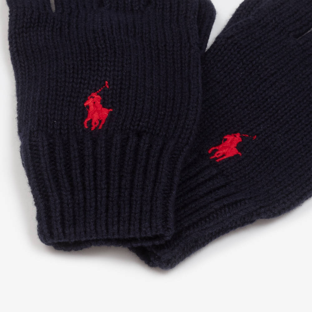 Ralph Lauren-Boys Navy Cotton Knit Mittens | Childrensalon Outlet