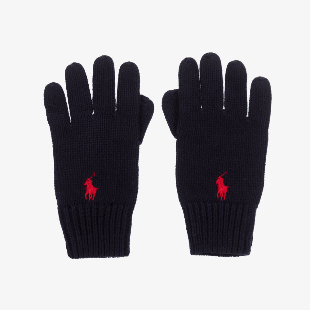 Ralph Lauren-Boys Navy Cotton Knit Mittens | Childrensalon Outlet