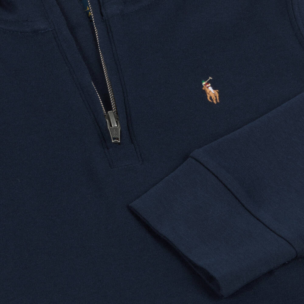 Ralph Lauren-Boys Navy Cotton Zip Top | Childrensalon Outlet