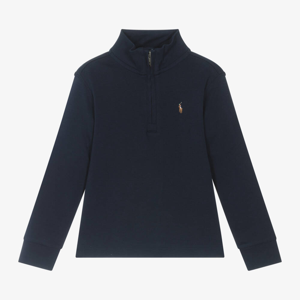 Ralph Lauren-Boys Navy Cotton Zip Top | Childrensalon Outlet