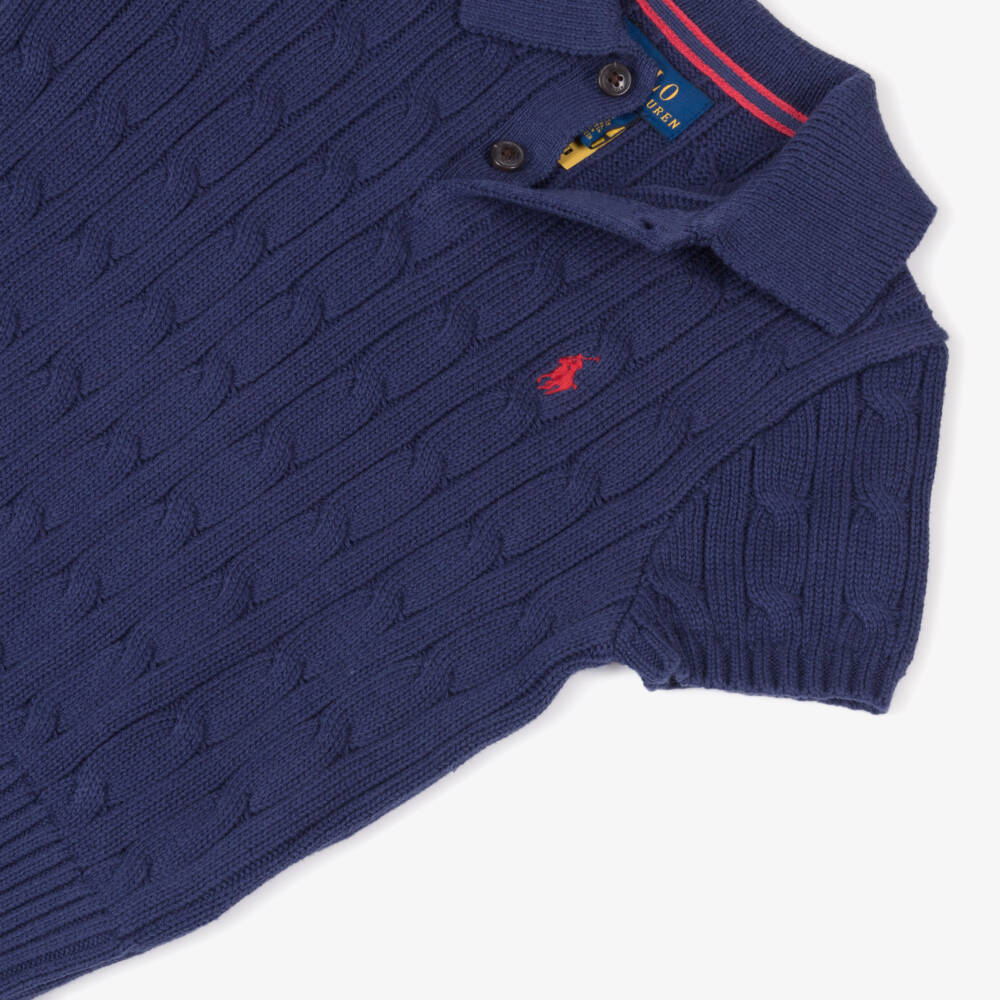 Ralph Lauren-Boys Navy Knit Polo Top | Childrensalon Outlet