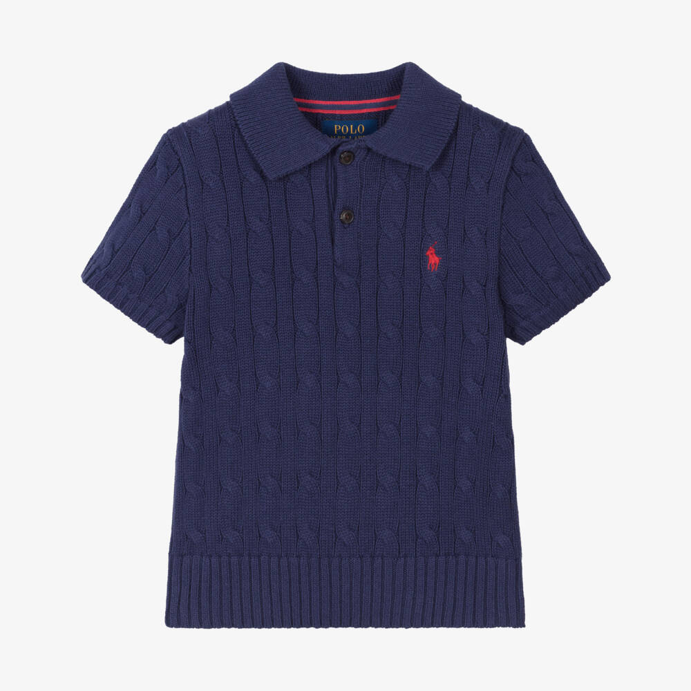 Ralph Lauren-Boys Navy Knit Polo Top | Childrensalon Outlet