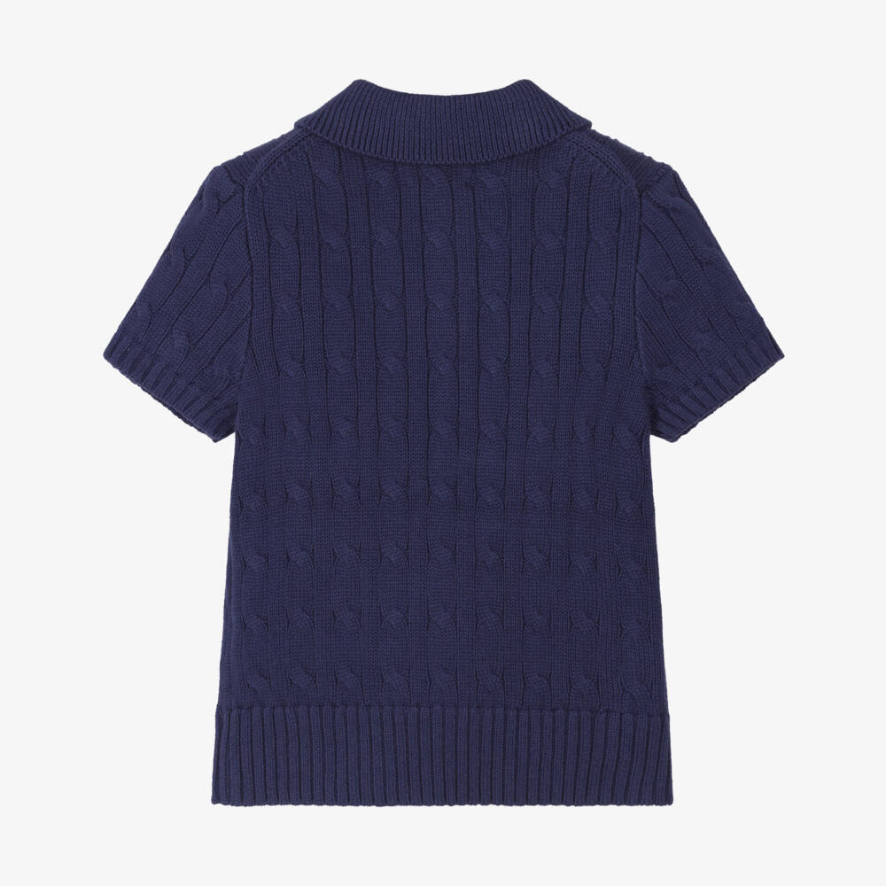 Ralph Lauren-Boys Navy Knit Polo Top | Childrensalon Outlet
