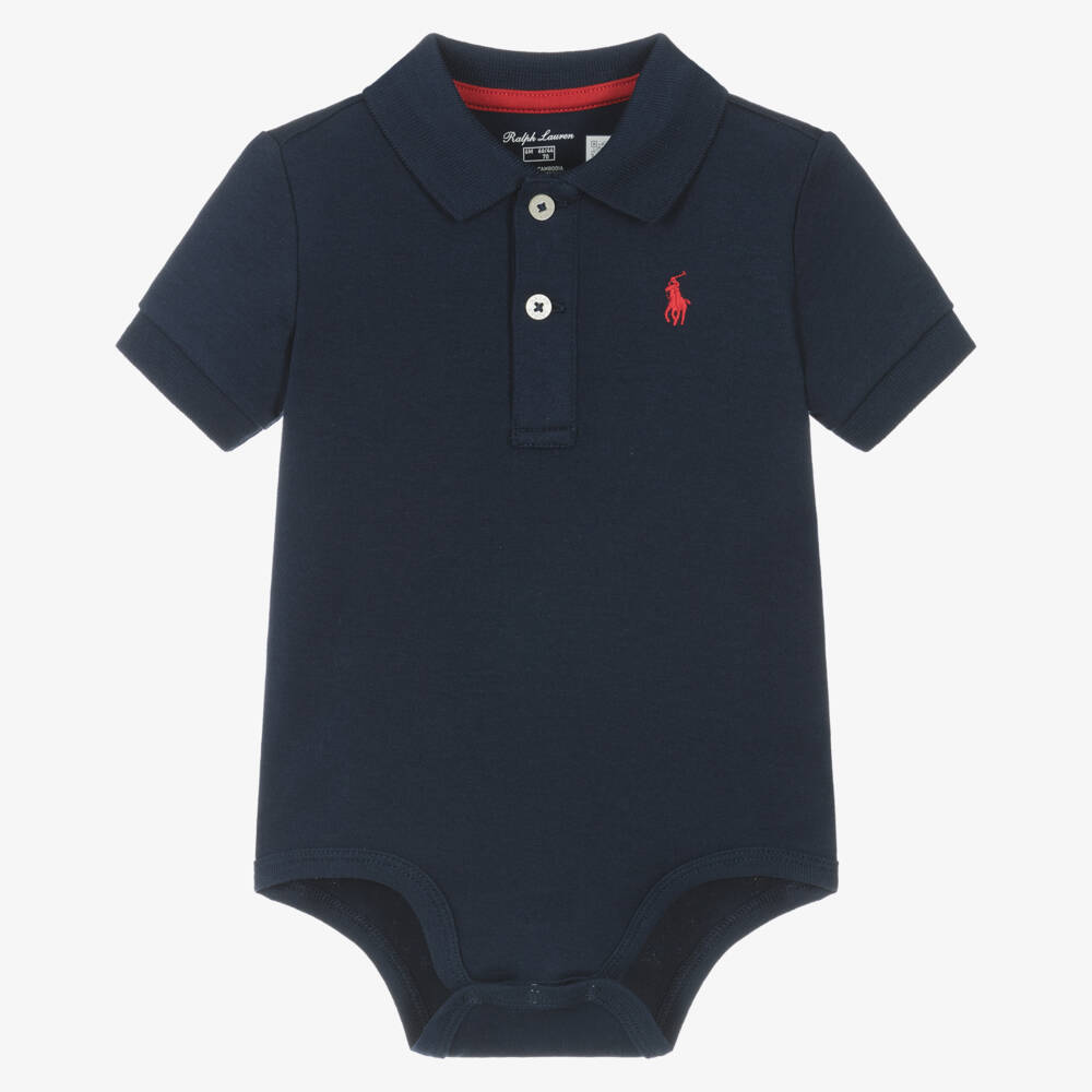 Ralph Lauren-Boys Navy Polo Cotton Bodysuit | Childrensalon Outlet
